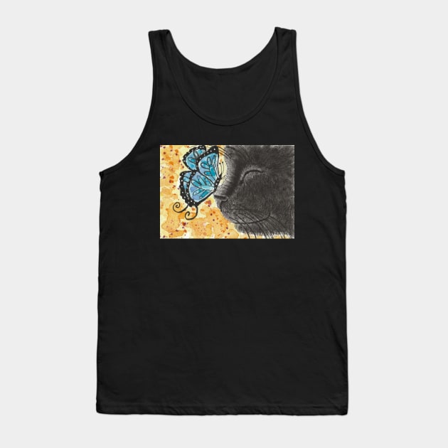 Black cat blue butterfly art Tank Top by SamsArtworks